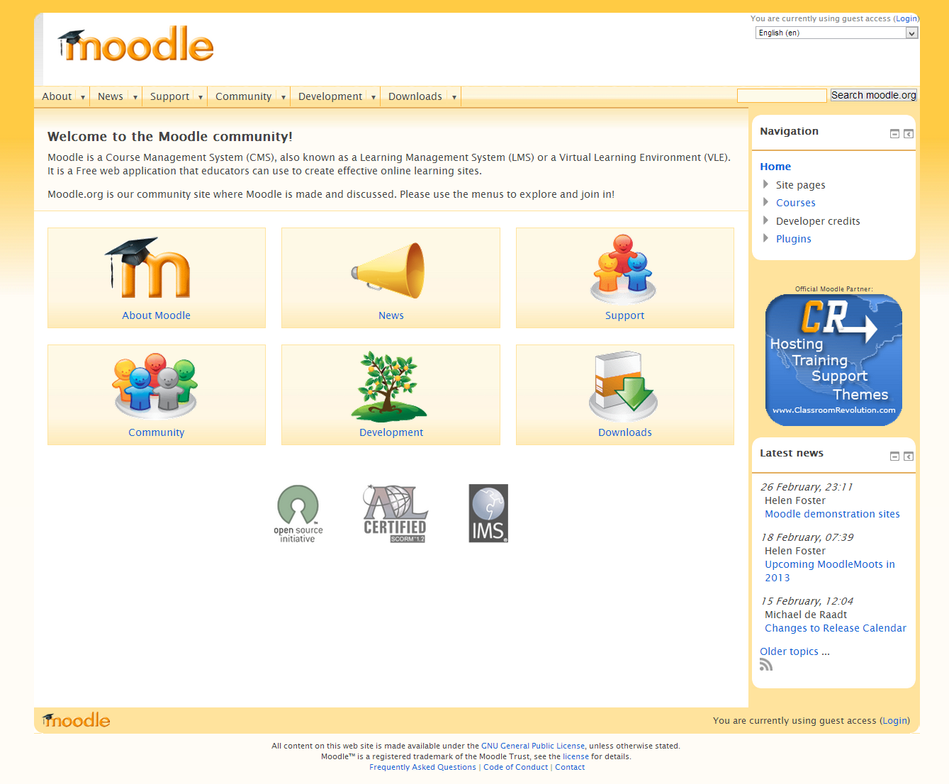Αρχική σελίδα του ιστοτόπου Moodle